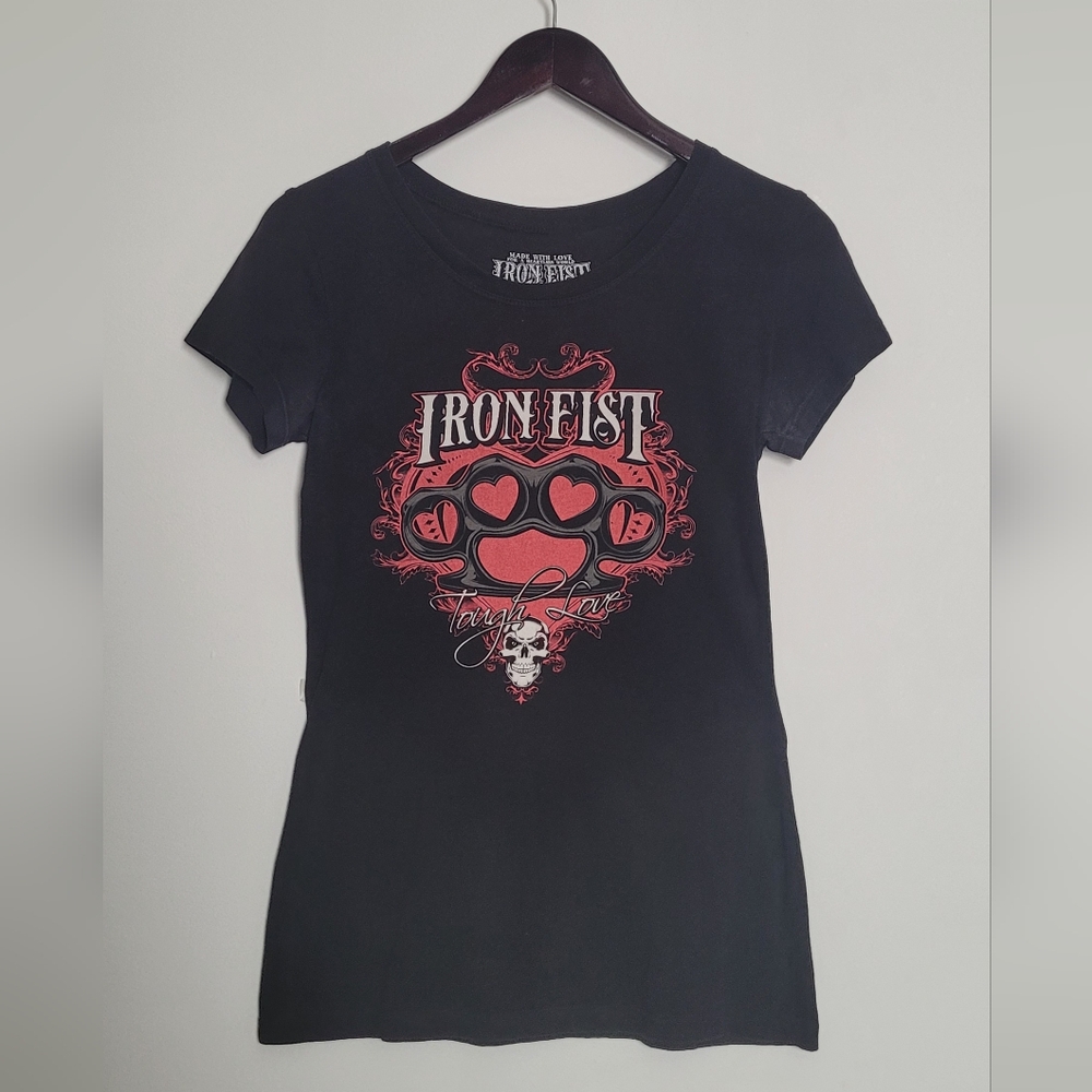 Iron Fist Black Tee with brass knuckle design